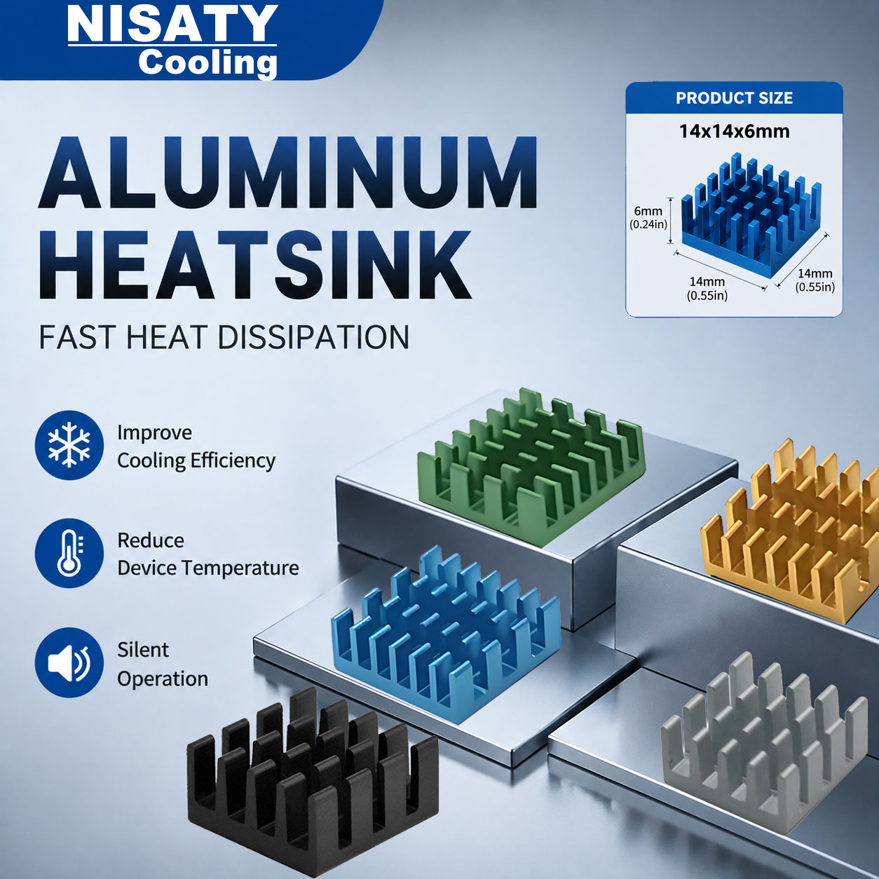 3D Printing Aluminium - NISATY アルミ製ヒートシンク 14x14x6mm 20/50/100個入り 冷却フィン ラジエーター