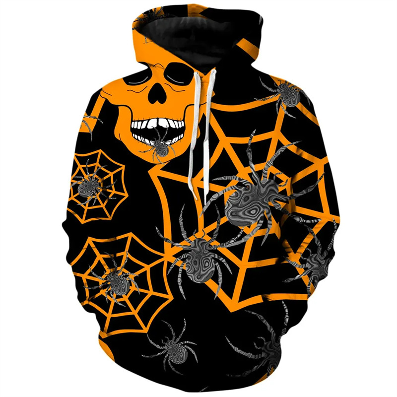 3D Printing Web - 男性用フード付きスウェットシャツ,3Dプリントハロウィンスパイダー,スカルコスプレ,グラフィックプルオーバー,カジュアルフード付きスウェットシャツ,長袖ストリートウェア