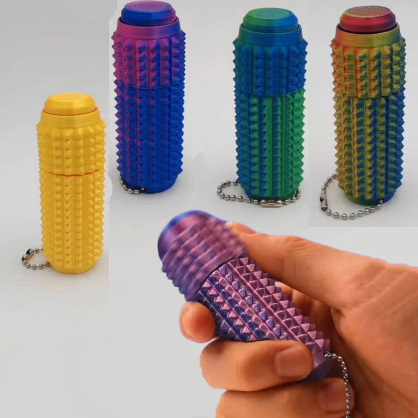 3D Printing Fidget Toys - 面白い3Dプリント製のスパイキーフィジェットトイボタンクリック＆360 ° 回転式パームマッサージストレス解消キーホルダー感覚玩具自閉症ADHD大人向け