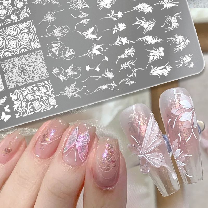 3D Printing Templates Free - BORN PRETTY リーフフラワーネイルアートスタンピングプレート 多様なタイプ 蝶々 リボン