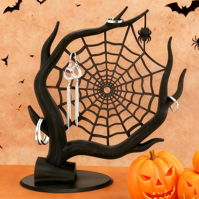 3D Printing Web - 精密3Dプリント製スパイダーウェブジュエリースタンド ハロウィン装飾 防水・傷防止オーガナイザー 日常のジュエリー収納用