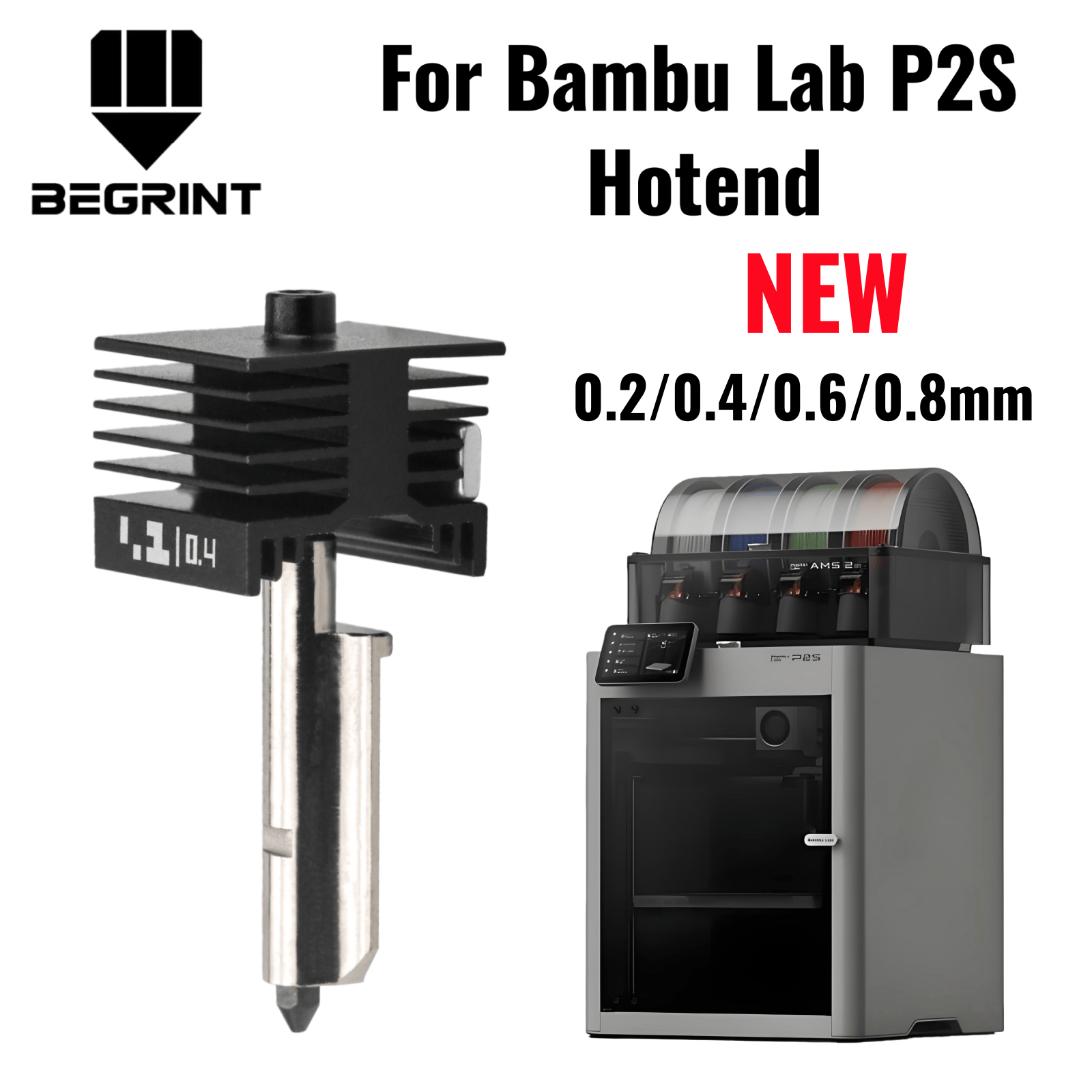 3D Printing Bambu - Bambu Lab P2S X2D用アップグレードホットエンド 0.2/0.4/0.6/0.8mm 硬化鋼ノズル