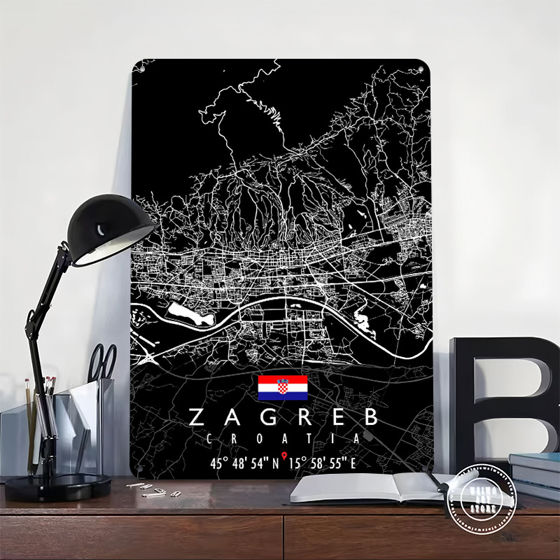 ザグレブ地図クロアチアポスターレトロ 3D プリント金属看板 - 3D Printing Zagreb のレビューと価格