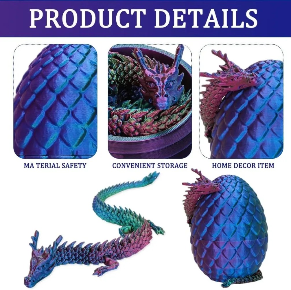 3Dミニチャイニーズドラゴンサプライズエッグ可動関節付き卓上 - 3D Printing Egg のレビューと価格