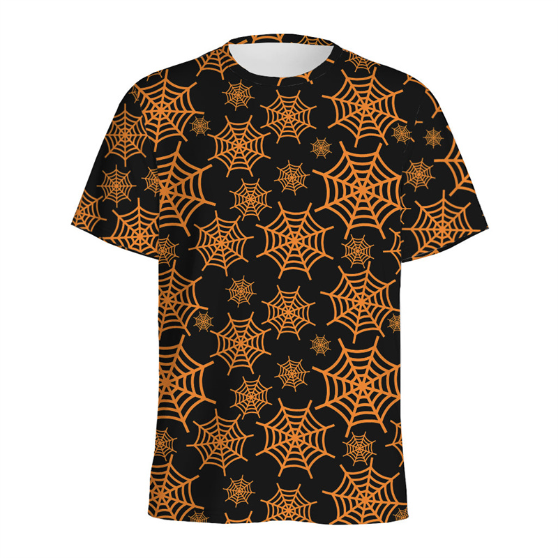 メンズハロウィンスパイダーウェブグラフィックTシャツ,半袖ラ - 3D Printing Web のレビューと価格