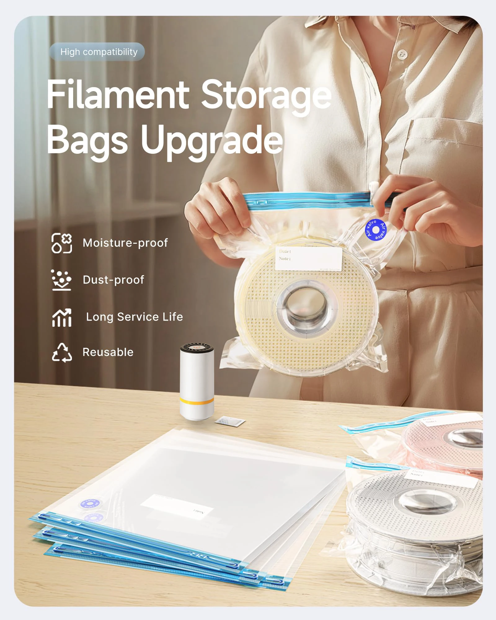 USB充電式電動エアポンプ付き3Dプリンターフィラメント真空 - Abs Filament Spool のレビューと価格